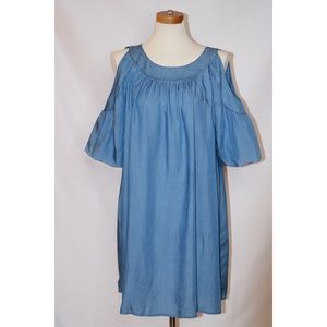 New Crown & Ivy Blue Cold Shoulder Chambray Dress